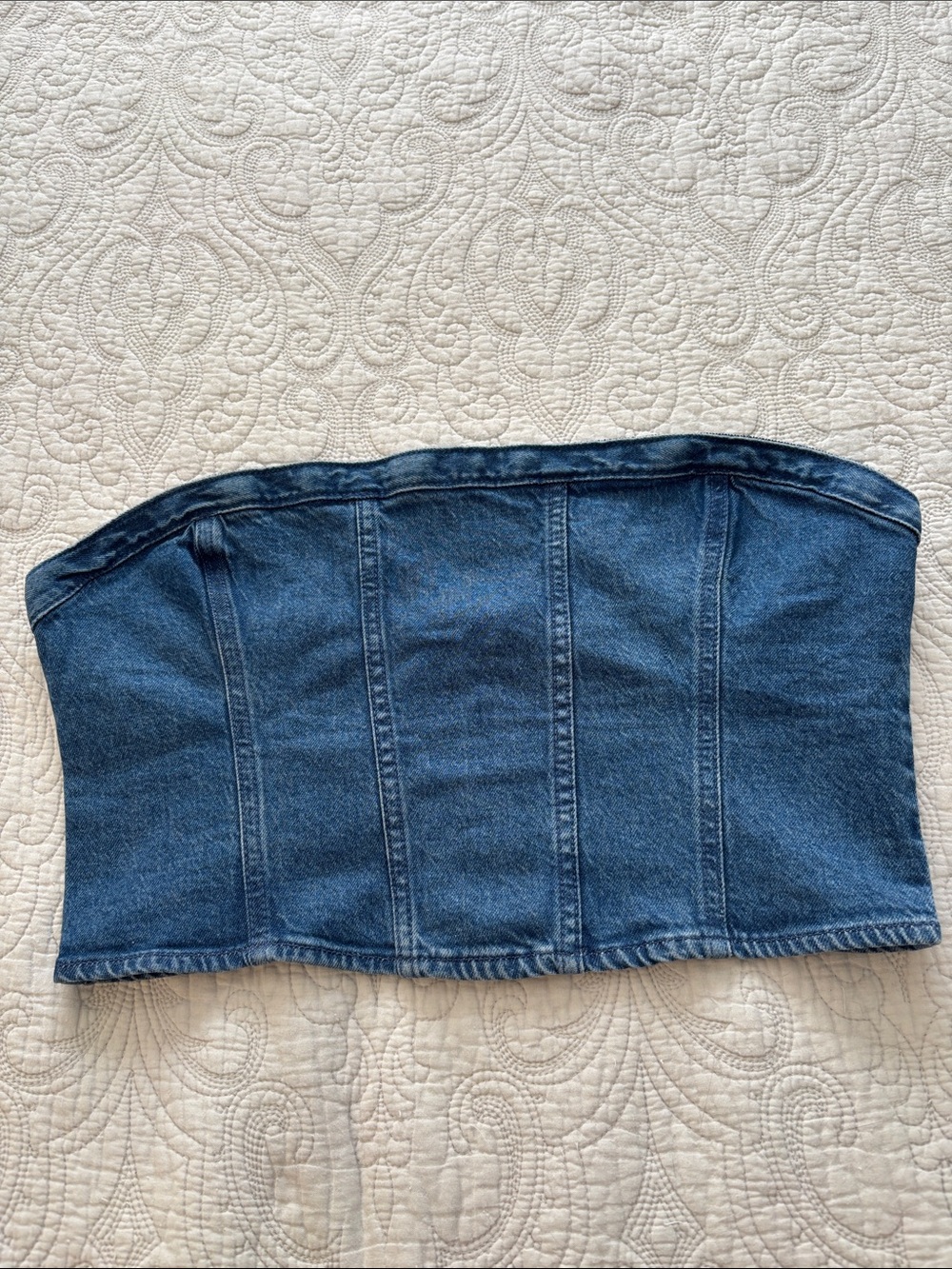 GAP Blue Denim Strapless Crop Top